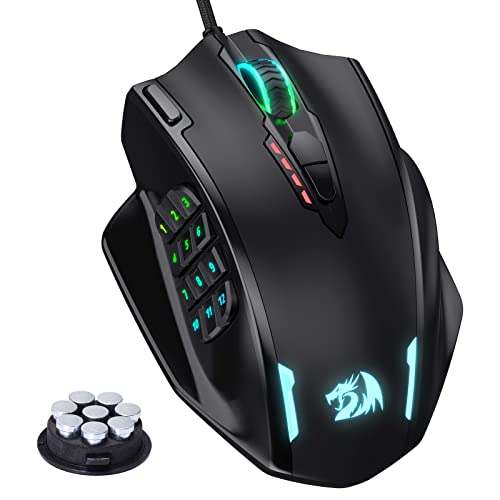 Redragon M908 Impact RGB LED MMO Gaming Mouse with 12 Side Buttons, Optical Wired Ergonomic Gamer Mouse with Max 12,400DPI, High Precision, 20 Programmable Macro Shortcuts, Comfort Grip - Black - Wired M908