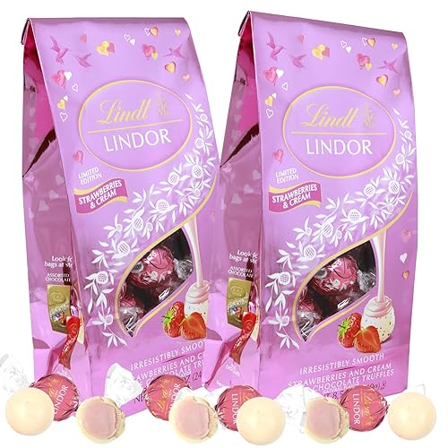 Valentine’s Strawberries and Cream White Chocolate Truffles, Limited Edition Valentine Candies for Gift Baskets or Party Favors, 2 Pack, 5.1 Ounces