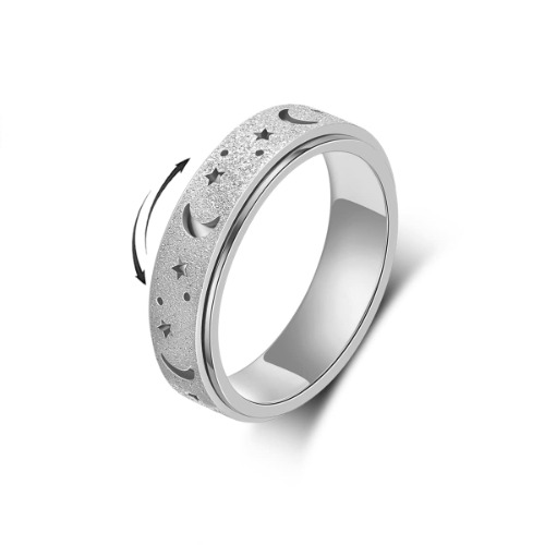 Spinner Ring, Fidget Anxiety Ring Stainless Steel Moon Star Ring for Women Men Size 6-10 - 7 Silver star moon