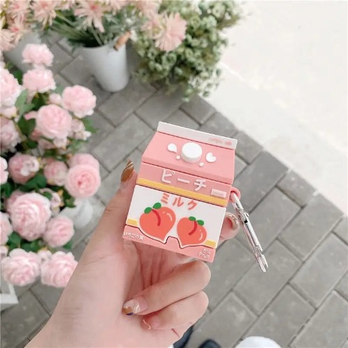 Peach Milk Box Airpod Case in Soft Rubber - for AirPods 1 or 2