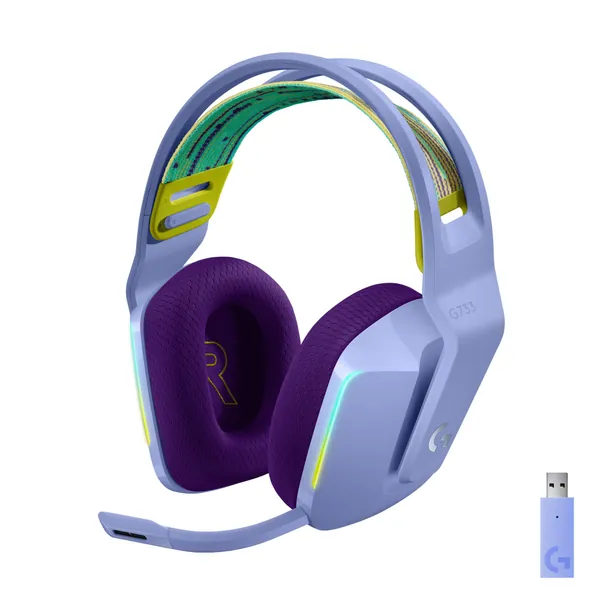 Logitech G733 Casque Gaming Sans Fil LIGHTSPEED avec Bandeau de Suspension, LIGHTSYNC RVB, Technologie de Micro Blue VO!CE, Transducteurs Audio PRO-G, Ultra-Léger, Batterie 29h, Portée de 20m - Violet