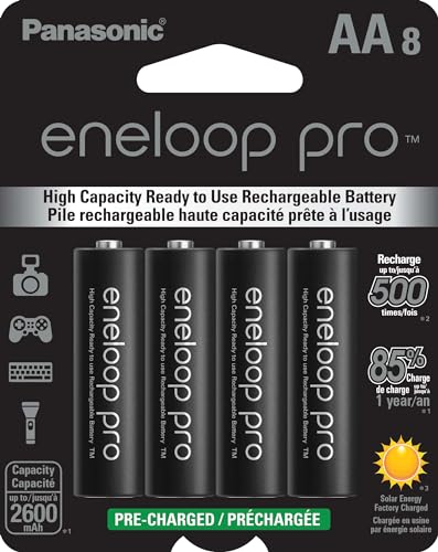 Panasonic BK-3HCCA8BA eneloop pro AA High Capacity Ni-MH Pre-Charged Rechargeable Batteries, 8-Battery Pack - AA - 1 Count (Pack of 8) - Batteries only