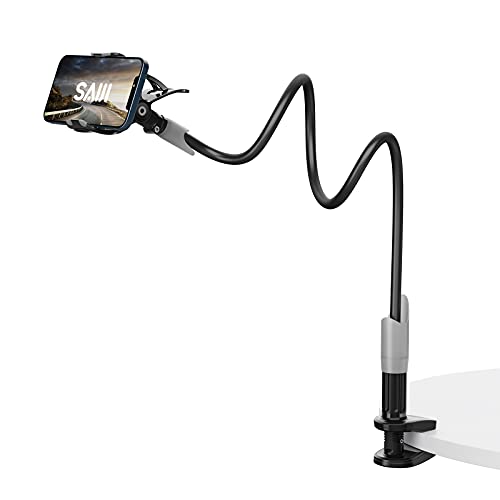 SAIJI Gooseneck Bed Phone Holder, Flexible Long Arm Phone Mount for Desk, Clip Bracket Clamp Stand for 4.0-6.5'' Mobile Cell Phone Stand Document Camera Nintendo Switch (Black) - Classic(29.5inches) - Black