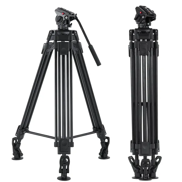 Andoer Professional Video Tripod System-67 Inch Professional Heavy Duty Aluminum Tripod with Detachable Fluid Drag Pan Tilt Head and Quick Release Plate Max Load 10kg/22lbs for Video Camcorder - Black