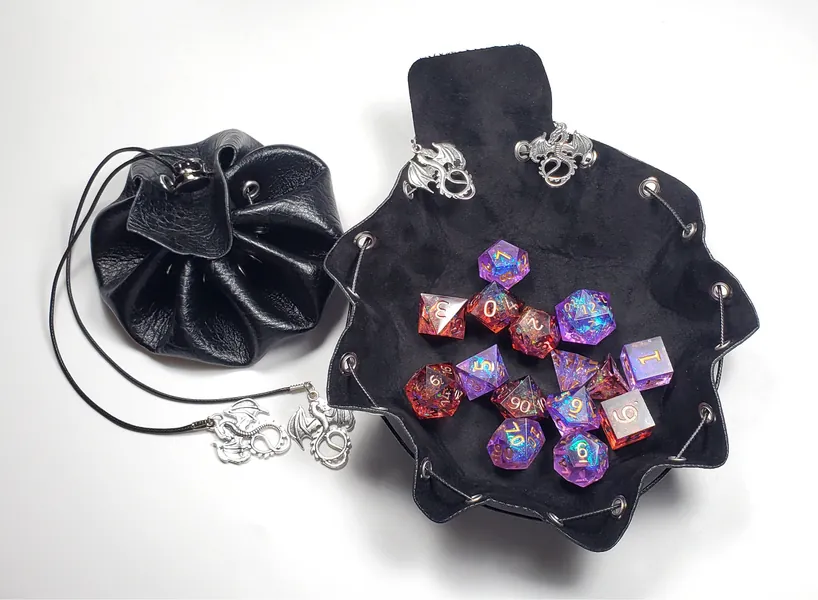 Black dragon DND dice bag | DND dice tray |Leather Dice bag and tray  |leather dice tray function dice bag /dice holder