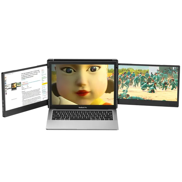 FICIHP Laptop Monitor Extender 12’’, Triple Portable Monitor for Laptop 1080P FHD IPS with Type-C/HDMI/USB-A, Plug-Play Laptop Screen Extender for Laptop 13-16" in Horizontal, Mac/Android/Switch - 12‘’ Triple