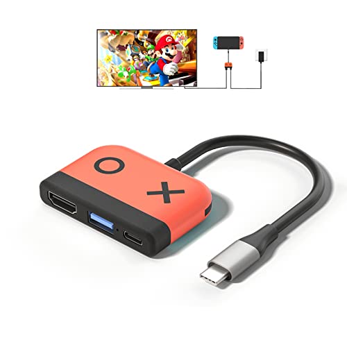 Switch Dock for Nintendo Switch,Portable Dock with HDMI TV USB 3.0 Port and USB C Charging,Compatible with Nintendo Switch Steam Deck MacBook Pro/Air Samsung and More - red
