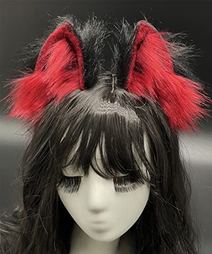 Agymo Handmade Cat Ears Cosplays,Animal headbands, Fox Wolf Animal ears, Costume Headwear Halloween costume - Big ears - Black Red