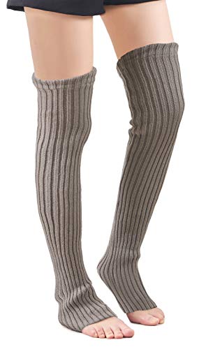 Leotruny Women's Winter Over Knee High Footless Socks Knit Leg Warmers - One Size - Light Gray