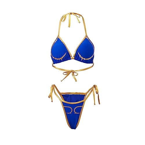 BridgeRcos Women's Chun Li Cosplay Swimsuit Blue Sexy Bikini Bathing Suit Swimwear - Large - Blue