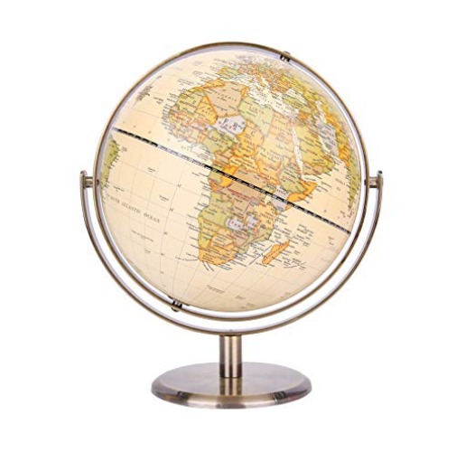 EXERZ 20cm World Globe Antique Globe Metal Arc and Base Bronzed colour - All direction 360° rotating - Educational/Geographic/Modern Desktop Decoration - for School, Home, and Office - Antique 20cm