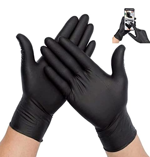 K-MART Black Nitrile Multi-Purpose Disposable Gloves, Powder Free, Disposable, Extra Strong - Box of 100 - L (Pack of 100) - Black