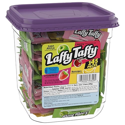 Laffy Taffy Candy, Assorted Fruit Flavored Taffy Candy, Sour Apple, Cherry, Strawberry & Banana Flavors (145 Pieces) - Mixed-Fruit - 49.3 Ounce (Pack of 1)