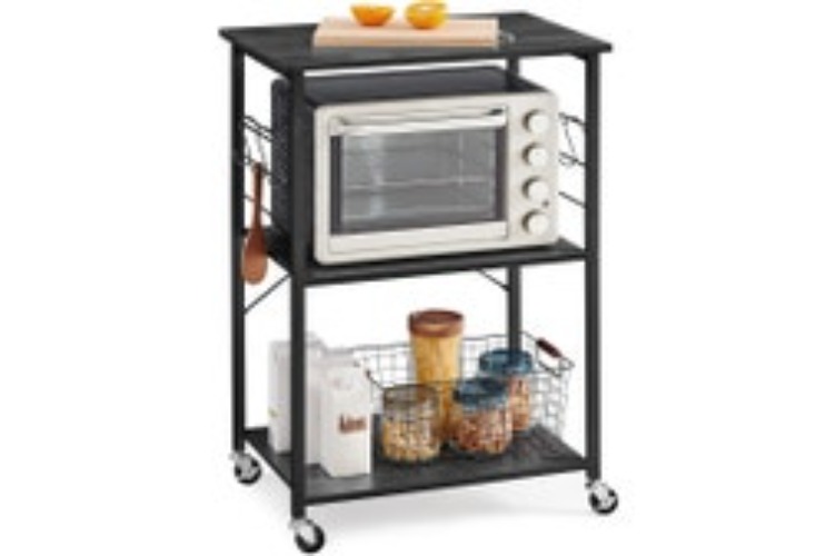 VASAGLE 3 Tier Metal Frame Kitchen Trolley - Ebony Black