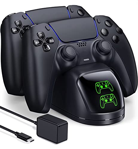 Controller Charging Station for Playstation 5 Dualsense Controller with Dual Stand Charger Dock, Upgrade Controller Charger for PS5 Accessories Fast Charging Cable, Charging Station Black for PS5 - Black