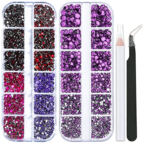 2 Packs of Flatback Rhinestones 5660 Pcs Colorful Nail Art Rhinestones Flatback Crystal Colorful with Picker Pencil and Tweezer for Nail Art and Decoration (08- Light Purple & Mixed Color) - 08- Light Purple & Mixed Color