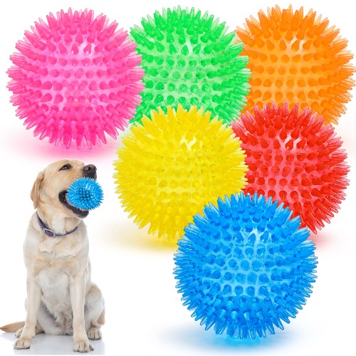 VITEVER 3.5” Squeaky Dog Toy Balls (6 Colors) Puppy Chew Toys for Teething, BPA Free Non-Toxic, Spikey Dog Balls for Medium , Large & Small Dogs, Durable Dog Toys for Aggressive Chewers - 