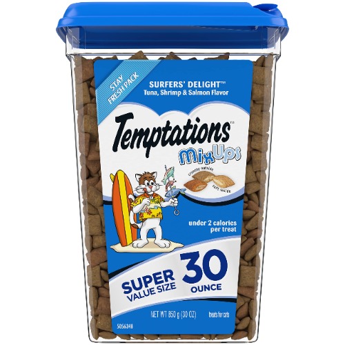 TEMPTATIONS MixUps Crunchy and Soft Cat Treats, Surfer's Delight Flavor, 30 oz. Tub - 1.9 Pound (Pack of 1)