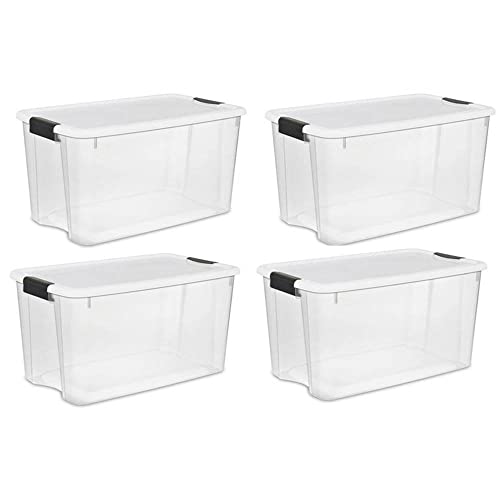 Sterilite 70 Qt Clear Plastic Stackable Storage Bin w/White Latching Lid Organizing Solution, 4 Pack - 70 Quart - 4-Pack
