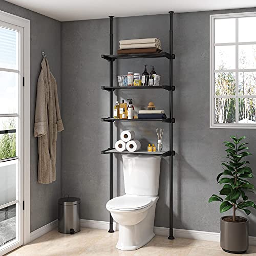ALLZONE Bathroom Organizer, Over The Toilet Storage, 4-Tier Adjustable Shelves for Small Room, Saver Space, 92 to 116 Inch Tall, Black - Black