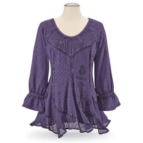 Acid Washed Mixed Fabric Top