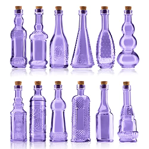 Small Purple Vintage Glass Bottles with Corks