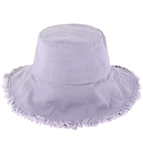 CHOK.LIDS Frayed Bucket Hats for Women Men Unisex Trendy Washed Cotton Floppy Wide Brim Boonie Outdoor Summer Beach Headwear - One Size - Lavender