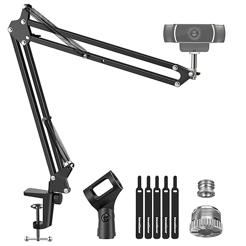 InnoGear Webcam Stand, Boom Arm Mount Stand for Logitech Webcam BRIO 4K C920 C920S C922 C922x C925e C930 NexiGo N60, 1/4"-3/8" and 3/8"-5/8" Screw for Blue Yeti Snowball Yeti Nano and Other Mics