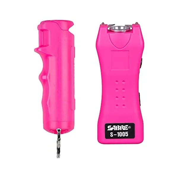 
                            Sabre Self-Defense Kit w/Red Pepper Spray & Stun Gun w/Flashlight, 25 Burst, 10 Foot (3 Meter) Range, Painful 1.60 µC Charge, 120 Lumens, Rechargeable Battery, Safety Switch, Includes Belt Holster
                        