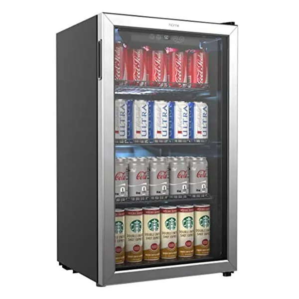 
                            hOmeLabs Beverage Refrigerator and Cooler - 120 Can Mini Fridge with Glass Door for Soda Beer or Wine - Small Drink Dispenser Machine for Office or Bar with Adjustable Removable Shelves
                        