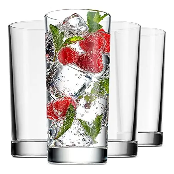 
                            Godinger Highball Glasses, Italian Made Glass Tall Drinking Glasses Beverage Cups - 14oz, Set of 4
                        