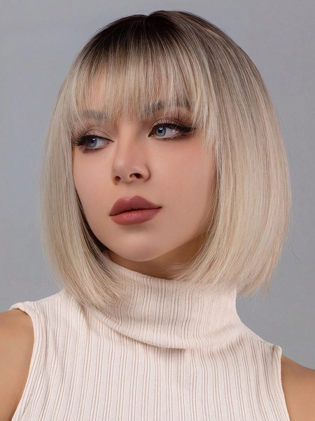 12-inch multicolor synthetic wig with short hair and bangs, perfect for everyday parties