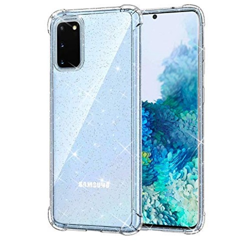 KIOMY Clear Glitter Case for Samsung Galaxy S20, Girls Women Bling Sparkly Shiny Luxury Cases with 4 Corners, Shockproof Bumper Protective Cell Phone Back Cover Slim Fit Flexible Shining Fashion Clear - Glitter Clear - for S20 5G