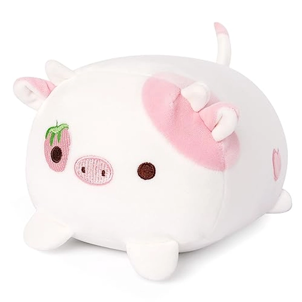 Bekrgwiy Strawberry Cow Plush Pillow - Cute and Soft Toy for Room Decor, Halloween and Christmas Celebrations,Gift for Kids Girlfriend - Strawberry Cow Stuffed Animal and Hugging Pillow - 8in Strawberry Cow Plush