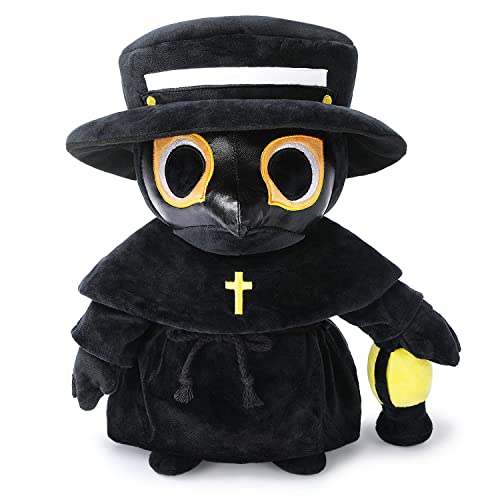 Plague Doctor Plush Toy, 35cm Spooky Cute Stuffed Plushie Pillow Doll, Soft Fluffy Halloween Hugging Cushion Decor, Present for Kids and Adults (21321) - Black and Yellow