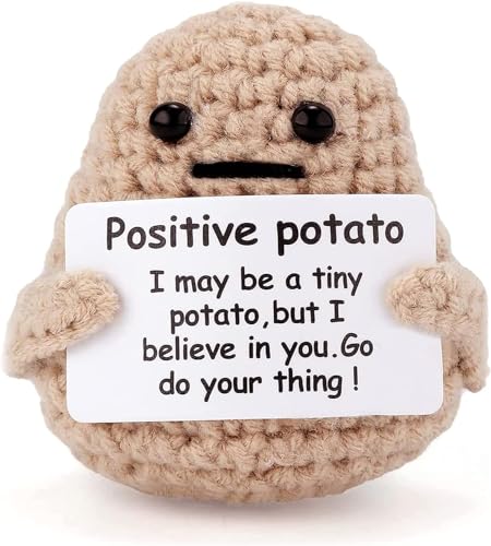 AFORENTIER Funny Positive Potato Mini Knitted Wood Potato Doll with Positive Card Cute Positive Gifts for Adult Kids Lovers Birthday Thanksgiving Christmas - Positivepotato