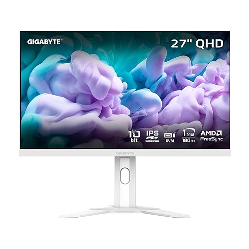 GIGABYTE - M27Q Advanced ICE (SA) - 27" SS IPS Gaming Monitor - QHD 2560x1440-180Hz - 1ms MPRT - AMD FreeSync - Type C KVM - HDMI, DP, Type C - Height Adjustable - White - 27" QHD 180Hz | IPS | Flat | ICE White