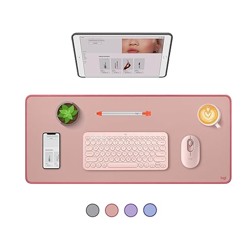 Logitech Desk Mat - Studio Series, Multifunctional Large Desk Pad, Extended Mouse Mat, Office Desk Protector with Anti-slip Base, Spill-resistant Durable Design, in Darker Rose - Darker Rose