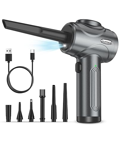 Electric Compressed Air Duster for Computers, 100000RPM Powerful Air Duster for PC/Keyboard/Car/Electronics,3 Power Speeds Air Blower With LED Light, Portable 8000mAh Rechargeable Cordless Dust Blower - Grey