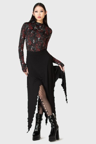 Creeping Willow Midi Skirt | XS / Black / 95% Viscose 5% Elastane
