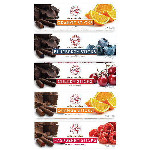 Sweet Candy Company Chocolate Stick Variety Pack (Cherry, Dark Orange, Milk Orange, Blueberry, Raspberry) - 