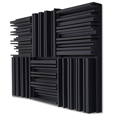 TroyStudio Acoustic Studio Absorption Foam Panel, 12 X 12 X 2 inches Pack of 6, Broadband Sound Absorber, Periodic Groove Structure Sound Absorbing Foam, Thick Dense 3D Decorative Wall Panels - 6 pcs, Black