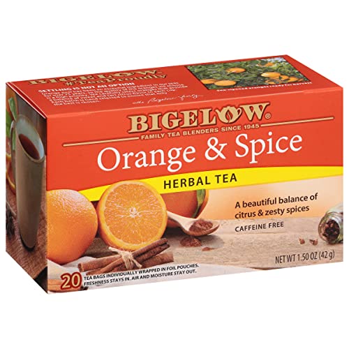 Bigelow Tea Orange & Spice Herbal Tea, Caffeine Free, 20 Count (Pack of 6), 120 Total Tea Bags - Orange & Spice - 20 Count (Pack of 6)