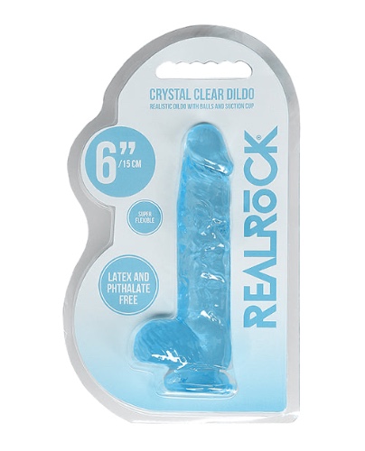 Shots Realrock Realistic Crystal Clear Dildo W/balls - Blue / 6"