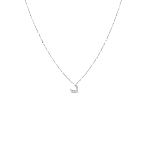 Crescent Moon Necklace Gold With Diamonds - 14K White Gold