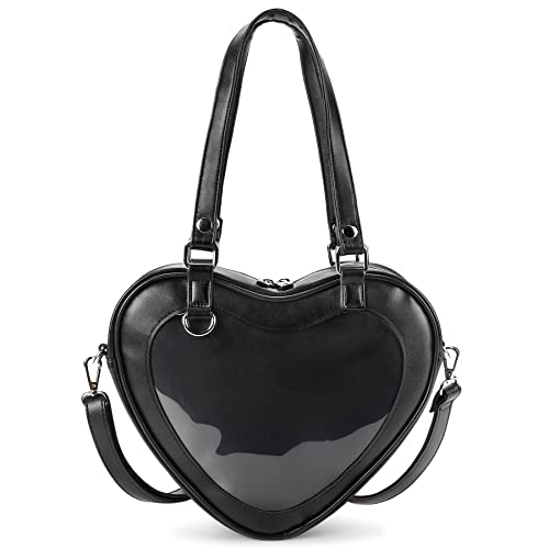 STEAMEDBUN Ita Bag Crossbody Heart Shaped Purse for Anime Pins Display - Black