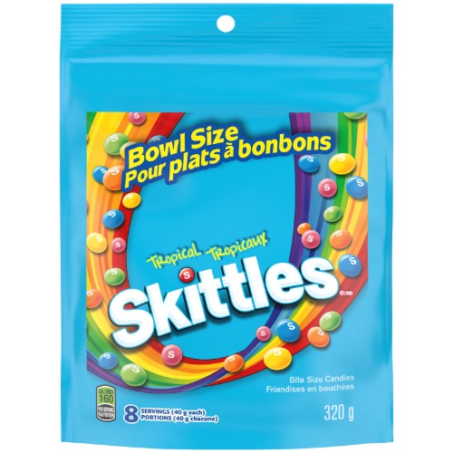Skittles Tropical, Chewy Candy Bowl Size Bag, 1 Pack, 320g Per Pack - Tangy Tropical Skittles