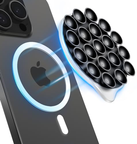 MagSuction Silicone Suction Cup Phone Mount for MagSafe, Anti-Slip Hands-Free Phone Holder, Compatible with iPhone MagSafe Phone Case, Perfect for TikTok Videos and Selfies (White & Black) - White & Black