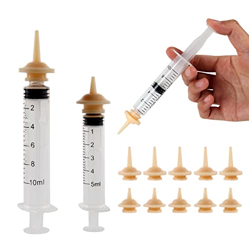 10PCS Pet Nursing Nipple-Contains 2 Syringes, Silicone Material Kitten Nipples for Nursing, Reusable Pet Nursing Syringes, Suitable for Kittens, Puppies, Rabbits, Squirrels