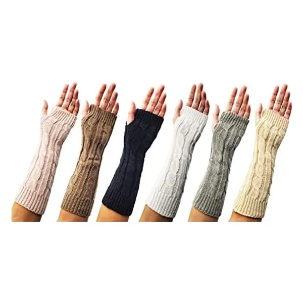 Arm Warmers, 6 Pairs for Women, Cable Knit Warm Winter Sleeve Fingerless Gloves, Premium